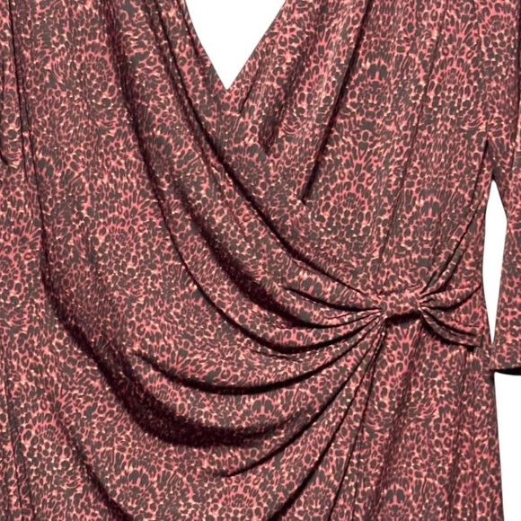 American Living Animal Print Faux Wrap Surplice Career Black and Maroon Dress - Picture 3 of 8